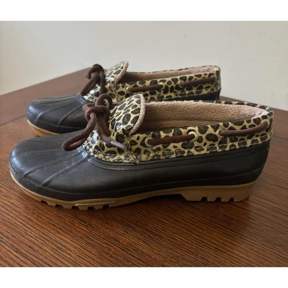 Sperry Womens Size 7 Saltwater 1 Eye Slip On Cheetah Duck Boots Shoes - Picture 3 of 9